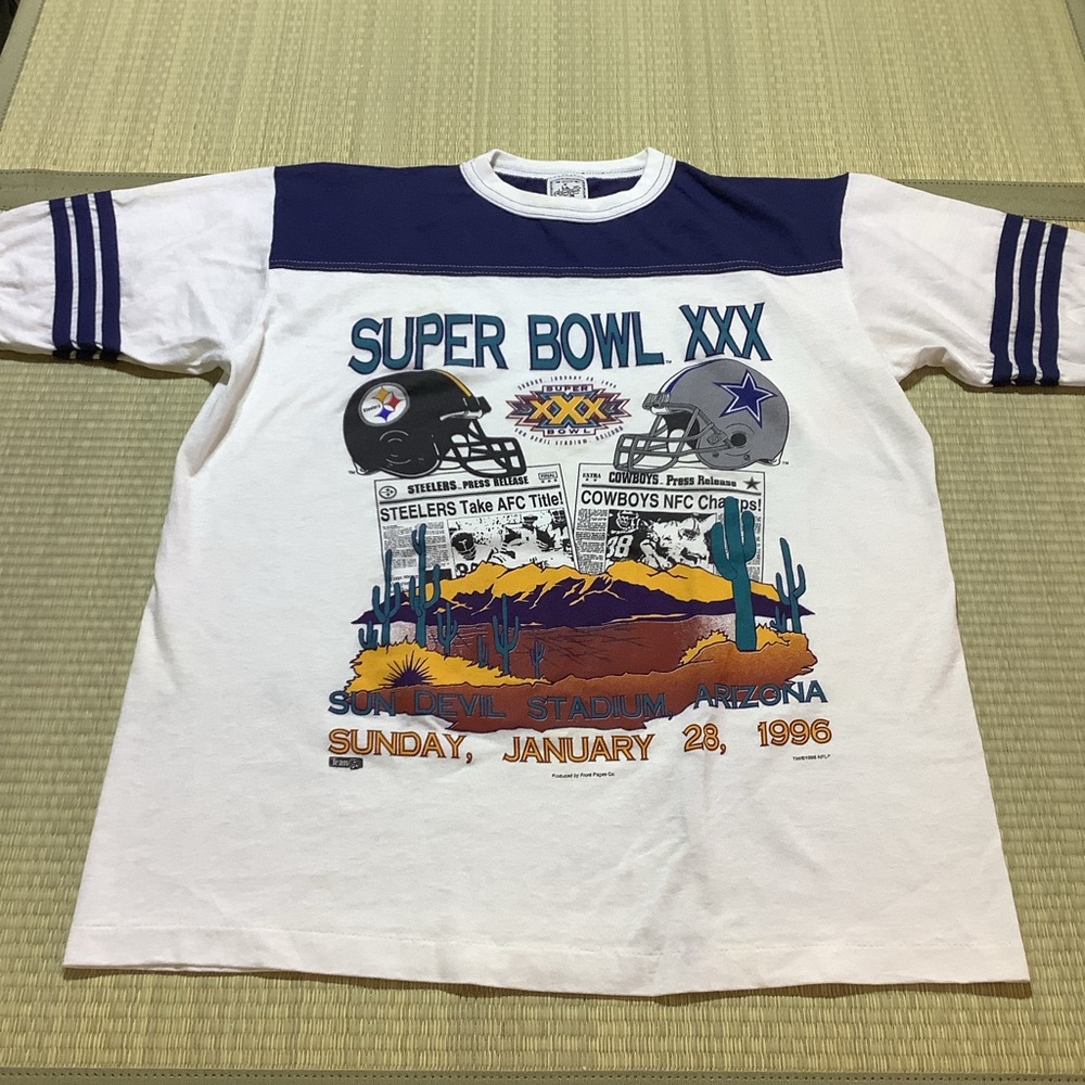 Vintage Super Bowl XXX Steelers vs Cowboys Tee Shirt Unisex Large White and Blue